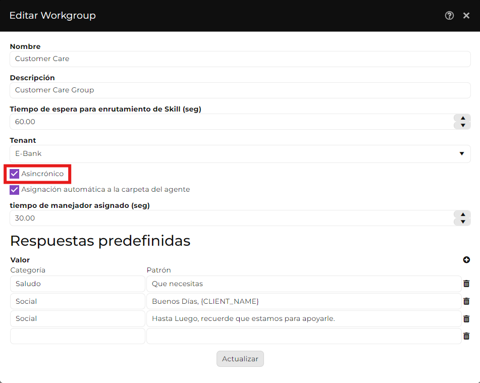 Activación de interacciones asíncronas